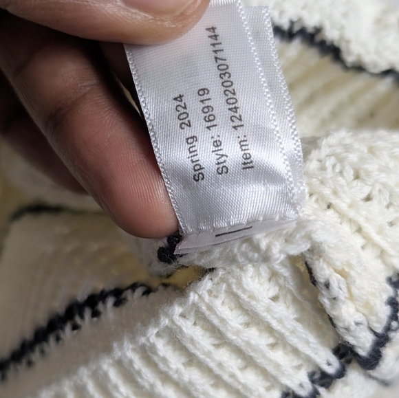 Marine Layer Crochet Top Sara Scalloped Neckline White Black Stripe Sz L - Picture 6 of 10